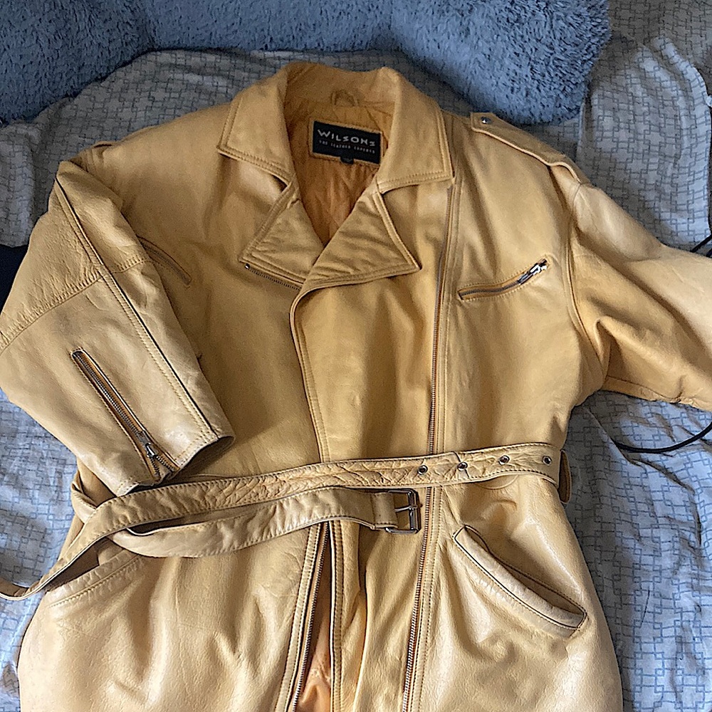 Yellow leather jacket, slight worn